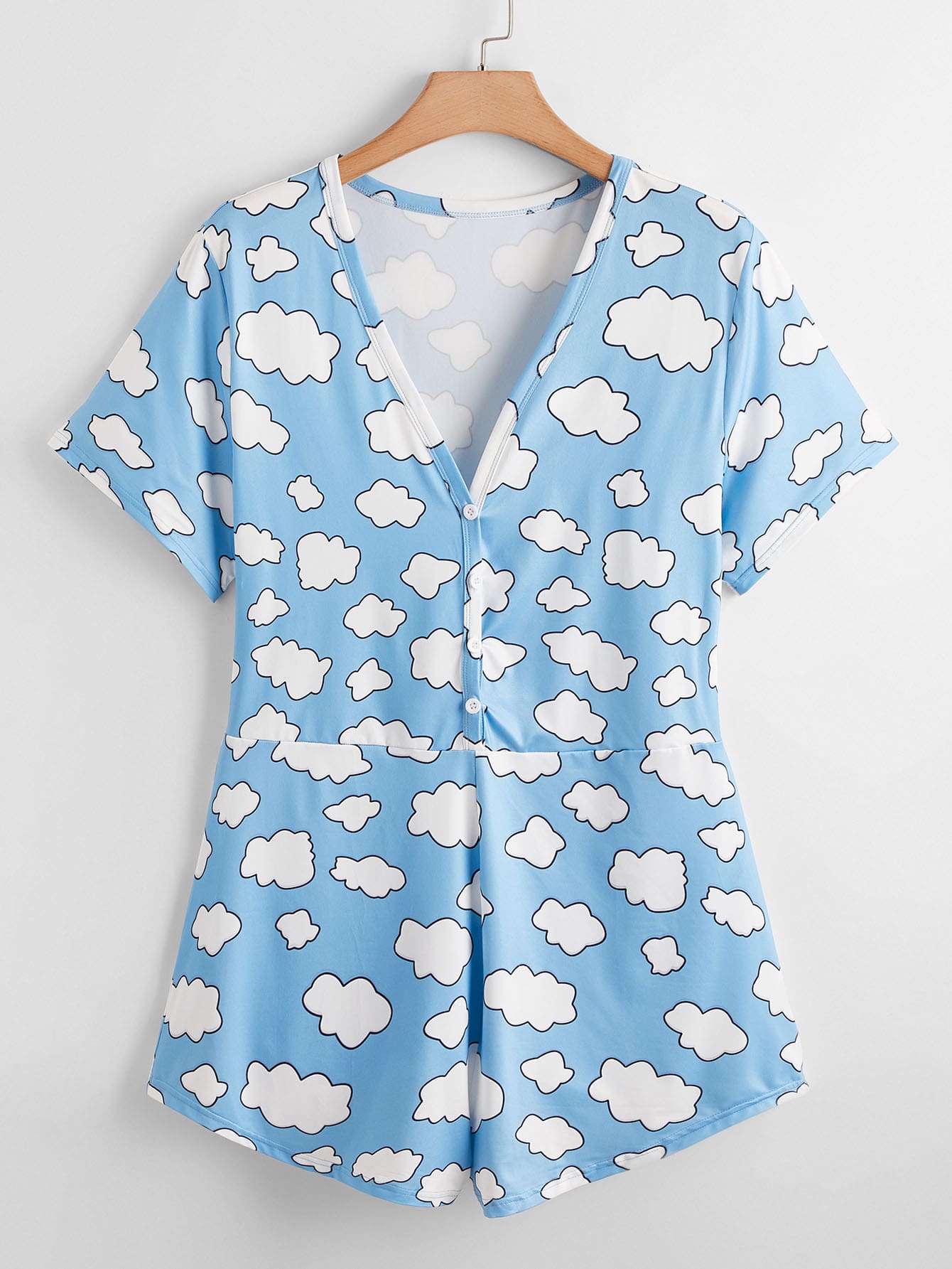 Plus Allover Cloud Print Pyjama Onesie - Baby Blue - View 1