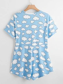 Plus Allover Cloud Print Pyjama Onesie - Baby Blue - View 2