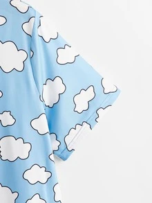 Plus Allover Cloud Print Pyjama Onesie - Baby Blue - View 3