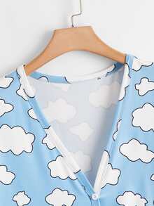 Plus Allover Cloud Print Pyjama Onesie - Baby Blue - View 4