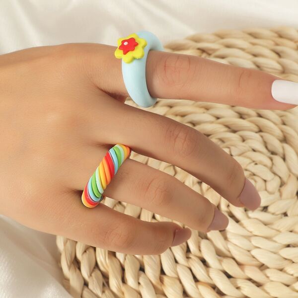 

2pcs Simple Ring, Mint blue