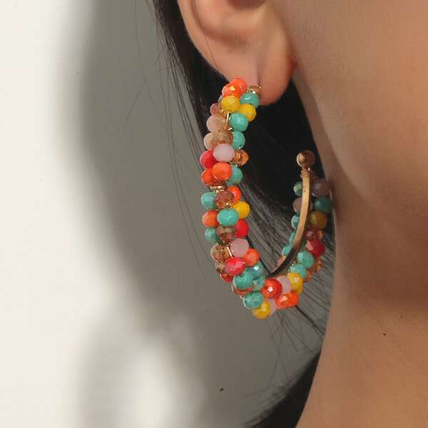 

Crystal Decor Open Hoop Earrings, Multicolor
