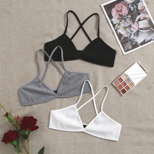 

3pcs Rib-knit Cami Top, Multicolor