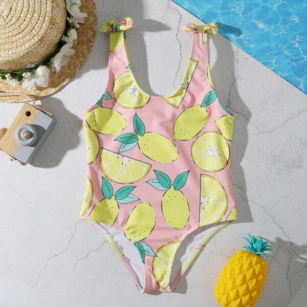 

Toddler Girls Lemon Print One Piece Swimsuit, Orange