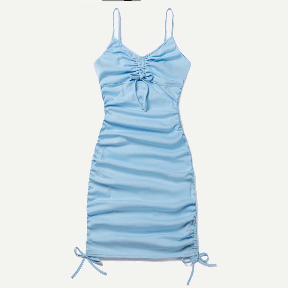 

Solid Drawstring Ruched Dress, Baby blue