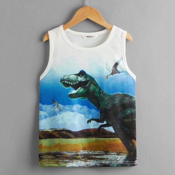 

Boys Dinosaur Print Tank Top, Multicolor