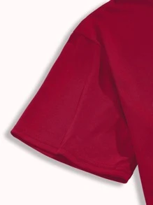 Manfinity Men Slogan Print Curved Hem Tee - Burgundy - View 3