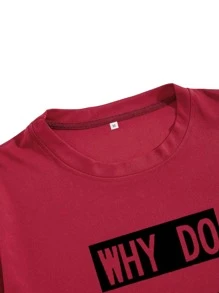 Manfinity Men Slogan Print Curved Hem Tee - Burgundy - View 4