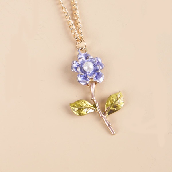 

Faux Pearl Flower Charm Necklace, Purple