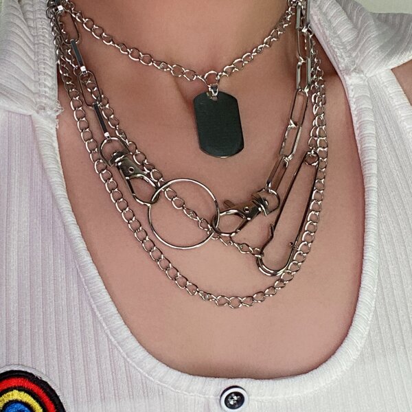 

4pcs Round Charm Necklace, Silver