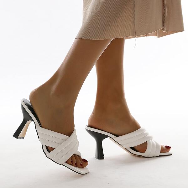 

Minimalist Quilted Sandal Mules, White