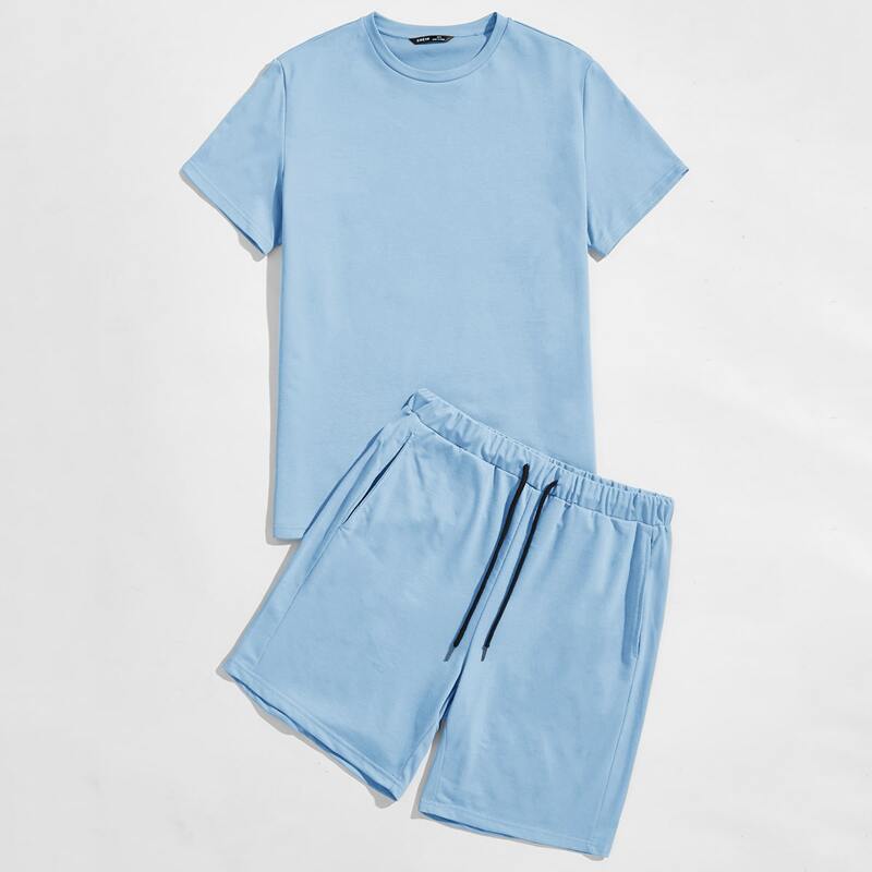 

Guys Solid Top & Track Shorts Set, Baby blue