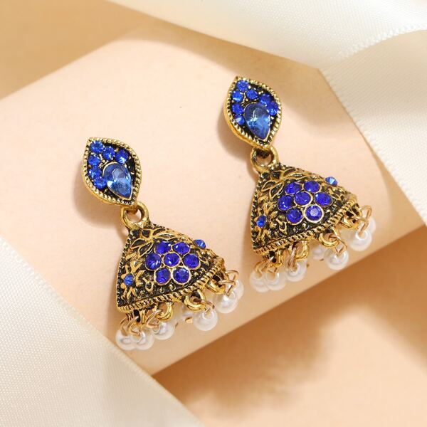 

Faux Pearl Decor Jhumka Drop Earrings, Royal blue