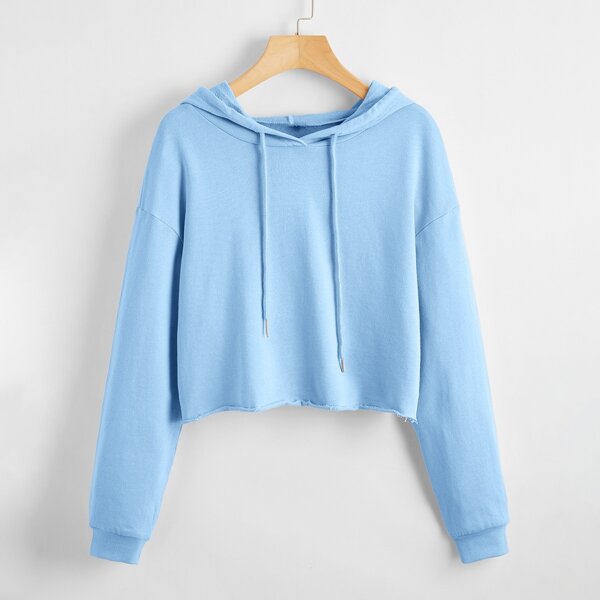 

Drop Shoulder Crop Hoodie, Baby blue