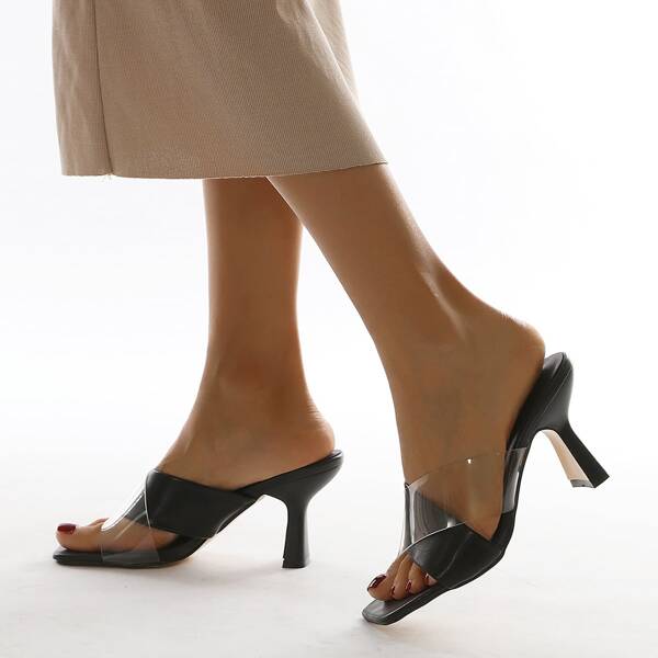 

Minimalist Cross Strap Sandal Mules, Black