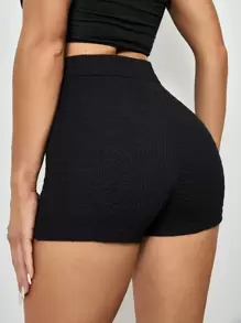 SHEIN Essnce Quần short trơn có họa tiết - màu đen - Xem 2