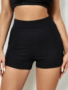 SHEIN Essnce Quần short trơn có họa tiết - màu đen - Xem 3