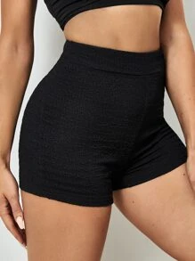 SHEIN Essnce Quần short trơn có họa tiết - màu đen - Xem 4