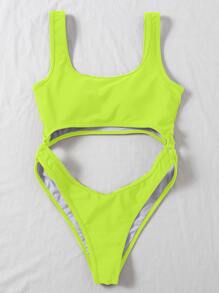Neon Lime Cut-out One Piece Swimsuit - Lime Green - View 3