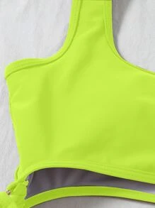 Neon Lime Cut-out One Piece Swimsuit - Lime Green - View 4