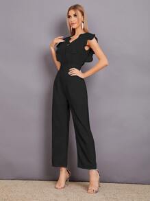 Mulvari Contrast Lace Scallop Trim Jumpsuit - Black - View 5