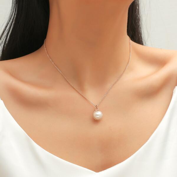 

Faux Pearl Charm Necklace, Gold