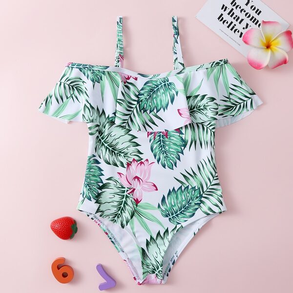 

Toddler Girls Tropical Flounce One Piece Swimsuit, Green