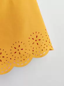 SHEIN Clasi 荷葉邊鐳射剪裁上衣 - 芥末黃 - 查看 3