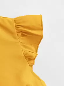 SHEIN Clasi 荷葉邊鐳射剪裁上衣 - 芥末黃 - 查看 4