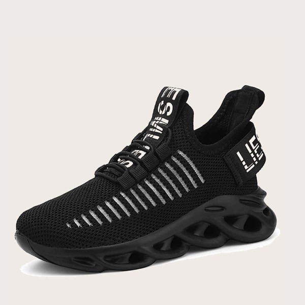

Boys Letter Graphic Knit Panel Sneakers, Black