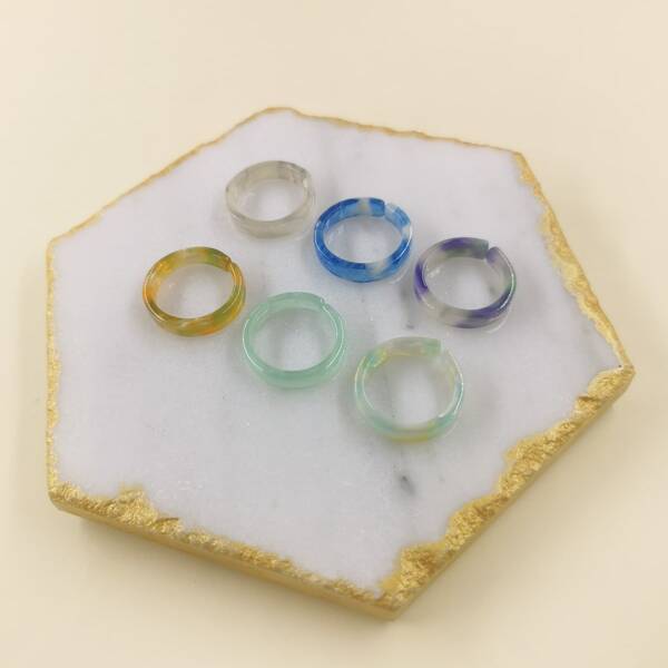 

6pcs Simple Resin Ring, Multicolor