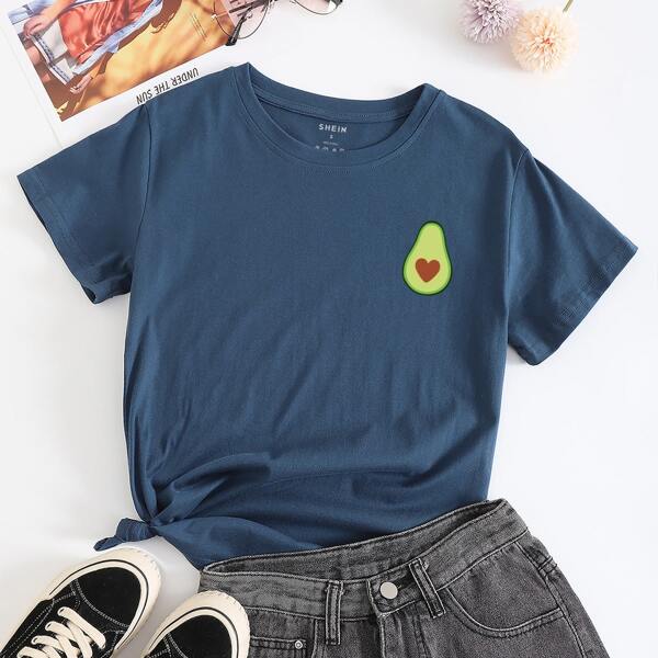 

Cartoon Graphic Crew Neck Tee, Navy blue