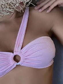 Schiffy Ring Linked One Shoulder High Waisted Bikini - Baby Pink - View 3