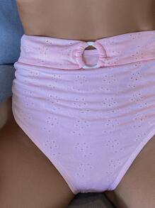Schiffy Ring Linked One Shoulder High Waisted Bikini - Baby Pink - View 4