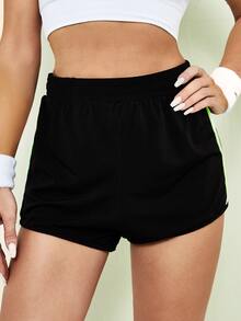 Shorts deportivos de lado de rayas - Negro - Ver 5