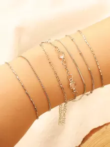 7入組方晶鋯石裝飾手鐲 - 銀色 - 查看 1