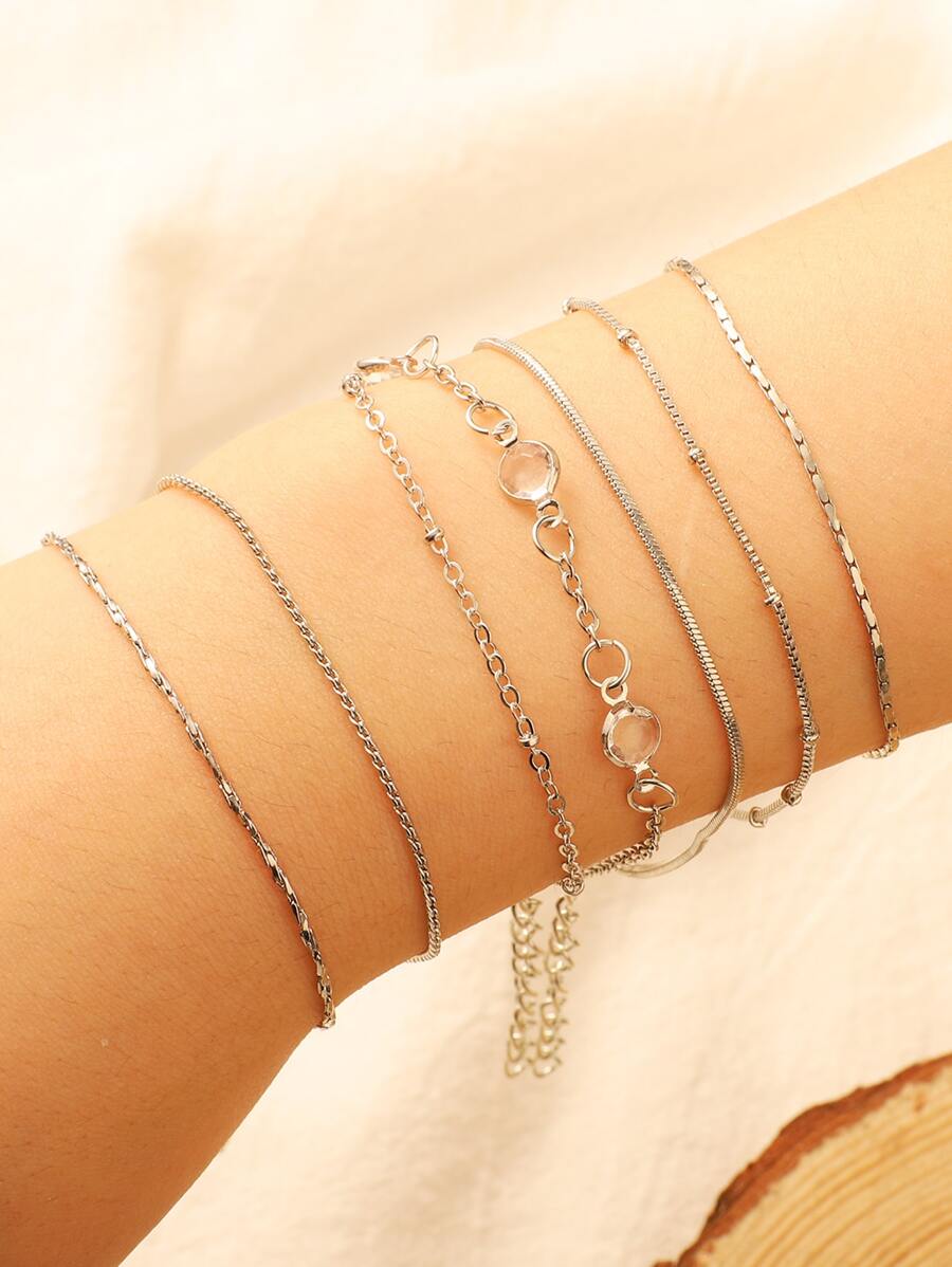 7入組方晶鋯石裝飾手鐲 - 銀色 - 查看 1