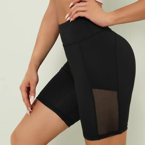 

Wide Waistband Fishing Net Insert Sports Shorts, Black