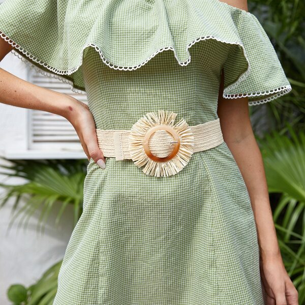 

Round Buckle Woven Belt, Beige