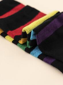 1 Par De Calcetines De Rayas Arco Iris Sobre La Pantorrilla - Negro - Ver 3