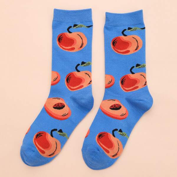 

Fruit Print Crew Socks, Blue