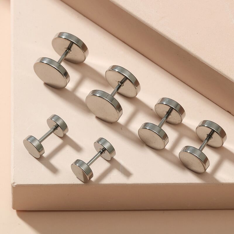 

6pcs Guys Round Decor Earrings, Silver