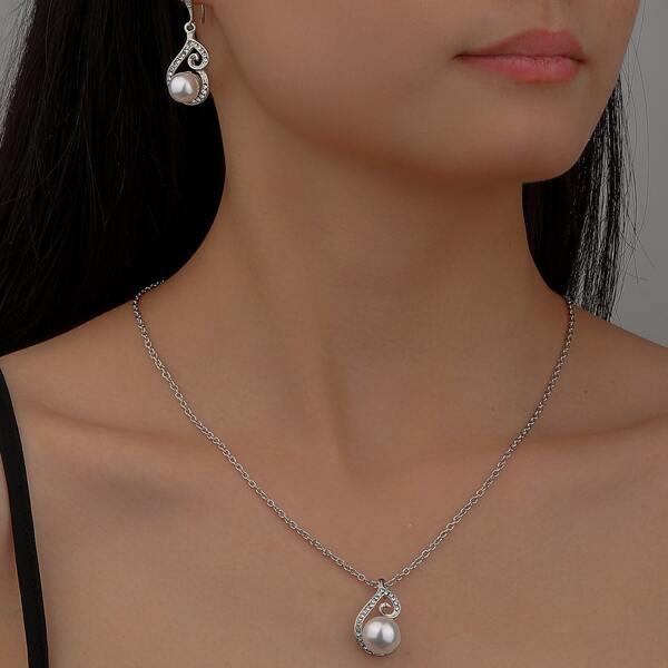 

3pcs Faux Pearl Decor Jewelry Set, Silver