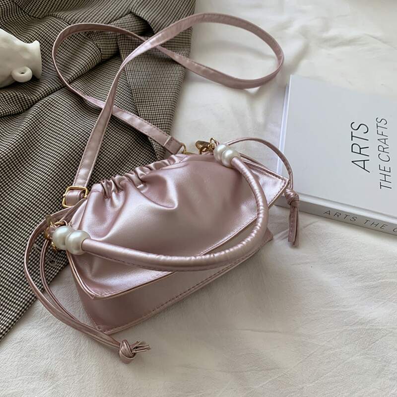 

Drawstring Faux Pearl Decor Satchel Bag, Pink