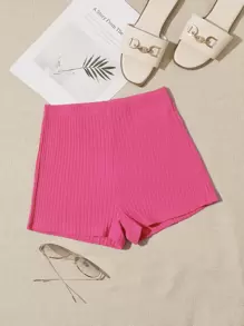 SHEIN EZwear Shorts tejido de canalé de cintura elástica - Rosa Fucsia - Ver 1