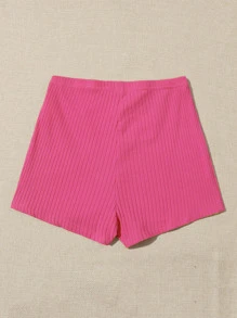 SHEIN EZwear Shorts tejido de canalé de cintura elástica - Rosa Fucsia - Ver 2