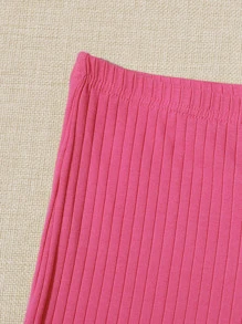 SHEIN EZwear Shorts tejido de canalé de cintura elástica - Rosa Fucsia - Ver 3