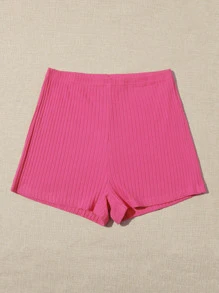 SHEIN EZwear Shorts tejido de canalé de cintura elástica - Rosa Fucsia - Ver 4
