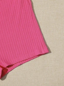 SHEIN EZwear Shorts tejido de canalé de cintura elástica - Rosa Fucsia - Ver 5