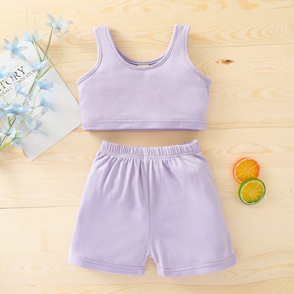 

Baby Girl Solid Tank Top & Track Shorts, Lilac purple